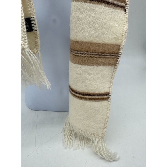 Ccahuantico Women's Alpaca Wool Scarf Beige Brown Stripe Thermal 63" - Picture 5 of 8